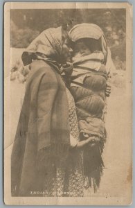 NATIVE AMERICAN MOTHER w/ CHILD ANTIQUE REAL PHOTO POSTCARD RPPC