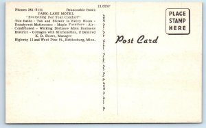 HATTIESBURG, Mississippi MS ~ Roadside PARK LANE MOTEL c1940s K.D Shows Postcard