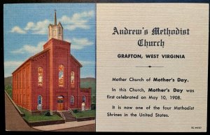 Vintage Postcard1955 Andrew's Methodist Church, Grafton, West Virginia