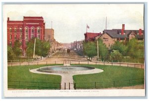 Great Falls Montana Postcard Central Avenue Aerial View Building Streetcar c1910