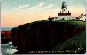 Cape Flattery WA-Washington, 1914 Lighthouse Overseeing Ocean Ships Old Postcard