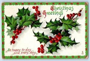 1912 Christmas Greetings Holly Berries Embossed Dayton Ohio OH Tuck Postcard