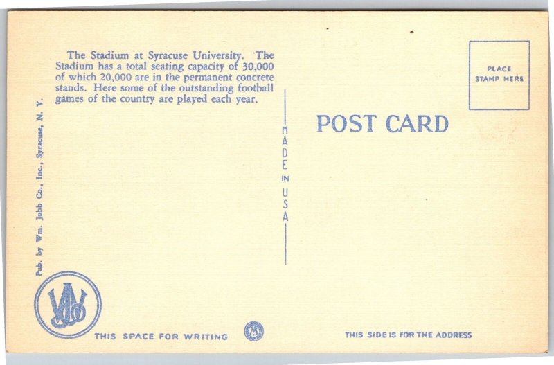 Postcard NY Syracuse University Stadium Entrance