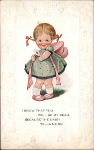 Valentine Children Daisy Embossed c1910s Postcard