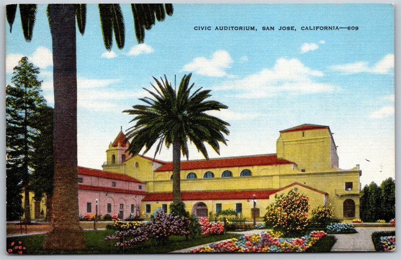 Vtg San Jose California CA Civic Auditorium Center 1940s Linen View Postcard