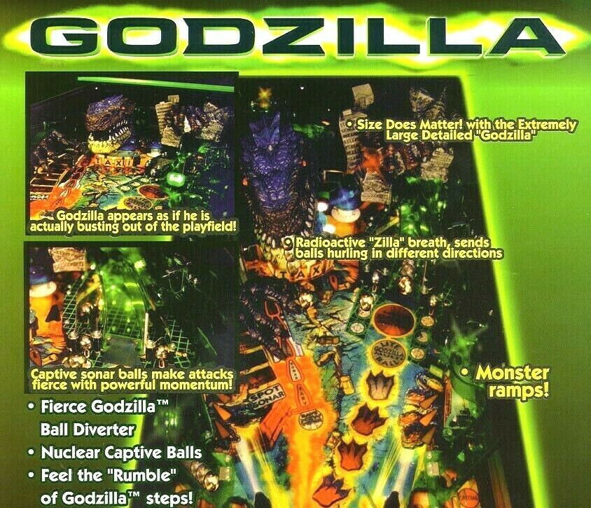 Godzilla Pinball Flyer Original NOS Artwork Game Monster Artwork Retro