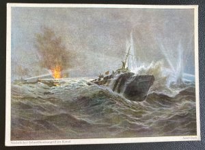 Mint Germany Navy Color Picture Postcard night speedboat attack
