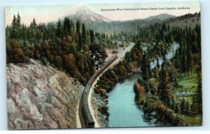 Sacramento River Canyon Mount Shasta from Castella CA Train Tracks Postcard D53