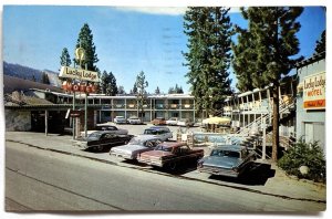 1972 Lucky Lodge Motel and Cars • South Lake Tahoe California • Vintage Postcard