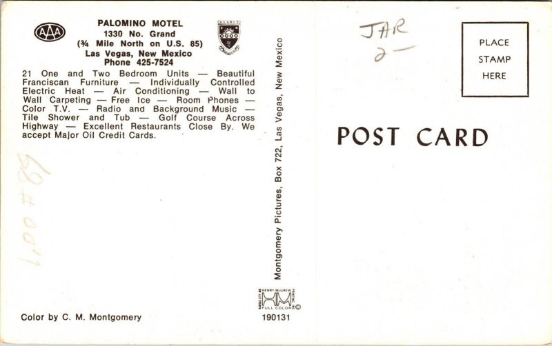 Palomino Motel In Las Vega, New Mexico Indoor/Outdoor Views Postcard Unused UNP 