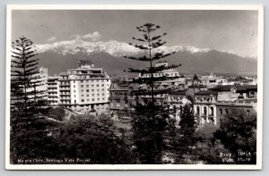 RPPC Chile Santiago Vista Parcial Buildings Bus Mountains Trees Postcard A47