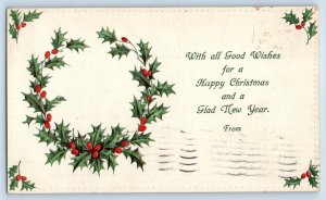 Christmas Postcard Holly Berries Wreath Embossed St. Paul Minnesota MN 1911