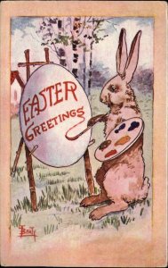 Easter Fantasy Rabbit Artist Painting Palette & Easel BEATY c1910 Postcard 