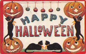 Happy Hallowe'en Black Cats, Apples & Jack-O-Lanterns, International Art Pub. Co