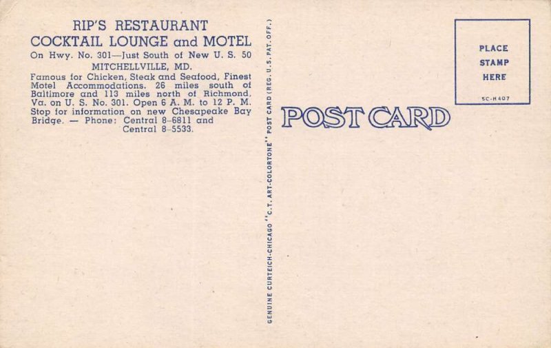 Mitchellville Maryland Rip's Restaurant & Motel, Multi-View Linen PC U10855