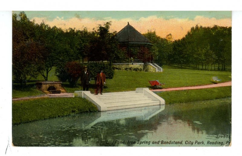 PA - Reading. City Park Lily Pond, Iron Spring & Bandstand