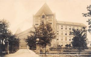 Techny Illinois~St Joseph's Institute~Clock Tower~Globe Ball on Gate~c1914 RPPC 