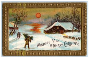 1913 Christmas Holly Berries John Winsch Embossed Grand Central NY Postcard