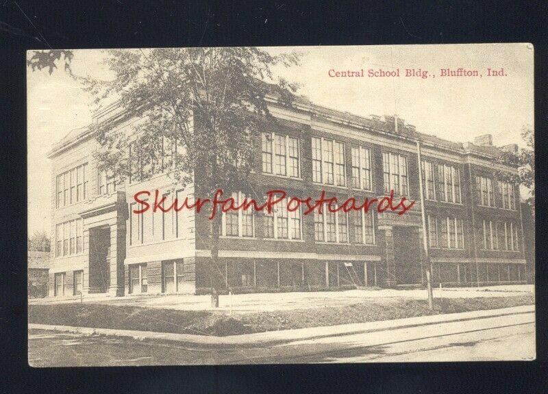 BLUFFTON INDIANA CENTRAL SCHOOL BUILDING ANTIQUE VINTAGE POSTCARD