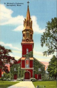 Springfield, MA Massachusetts  ST MICHAEL'S CATHEDRAL  Church  ca1940's Postcard