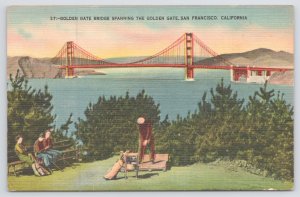 San Francisco CA~Golf Course w/View Of Golden Gate Bridge~Vintage Linen Postcard