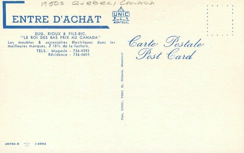 Quebec Canada Entre D'Achat Postcard Roadside UNIC 21-12387