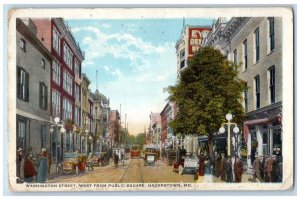 c1910 Washington Street West Public Square Hagerstown Maryland Vintage Postcard 