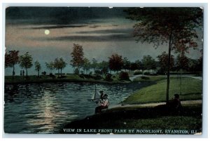 c1910's View In Lake Front Park By Moonlight Evanston Illinois Unposted Postcard