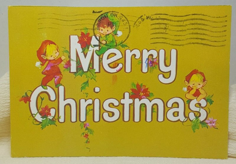 Merry Christmas Elves Vintage Postcard