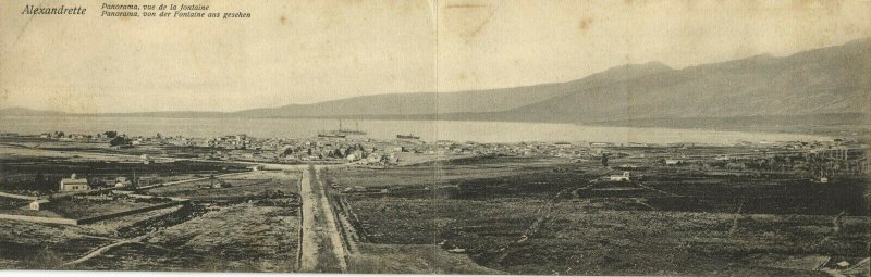 turkey, İSKENDERUN ALEXANDRETTE, Double Panorama 2x Postcard (1919)