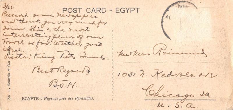 CAIRO EGYPT LANDSCAPE NEAR PYRAMIDS~L SCORTZIS~BOOKMARK POSTCARD 1910s