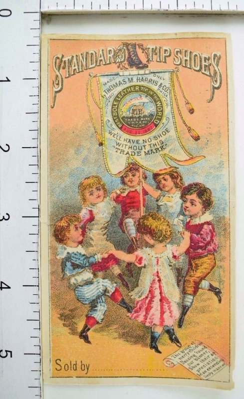 1870's-80's Standard Tip Shoes Adorable Children Dancing Around Banner P41