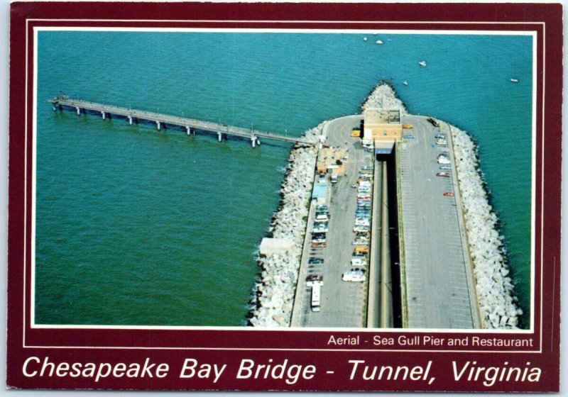 Postcard - Aerial, Sea Gull Pier & Restaurant, Chesapeake Bay Bridge-Tunnel, VA