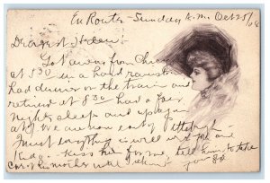 1908 Victorian Woman Hat Sketch Artist Signed New York Pittsburg RPO Postcard 