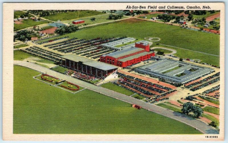 OMAHA, Nebraska  NE   AK-SAR-BEN FIELD & Coliseum  ca 1940s Linen Postcard