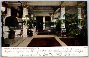 Vtg Pittsburgh Pennsylvania PA Lobby Schenley Hotel 1908 View Old Postcard