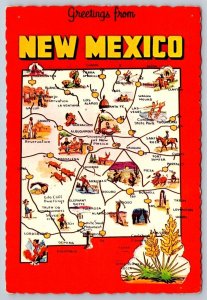 Greetings From New Mexico Map Postcard Showing Points Of Interest & Major Routes