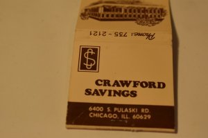 Crawford Savings Chicago Illinois Advertising 30 Strike Matchbook Cover