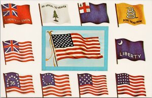 Famous Flags of America USA Liberty and Union Appeal To Heaven Postcard G55