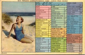 Humour Bust Person's  Correspondence Card Beautiful Girl On Beach 1945
