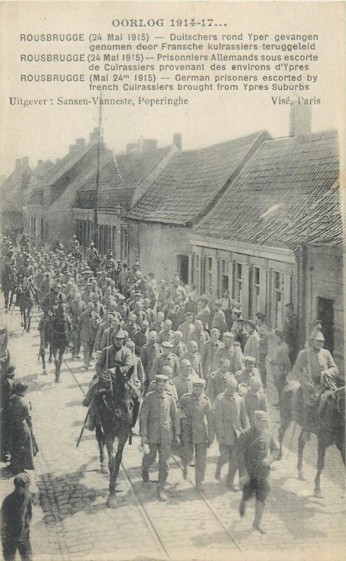 World War Oorlog 1914-17 Rousbrugge german prisoners escorted by french soldiers 