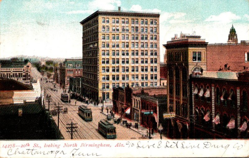 Alabama Birmingham Trolleys On 20th Street Looking North 1907