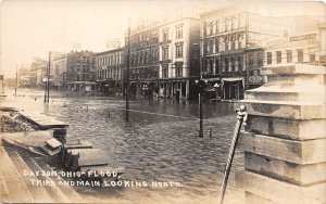 J53/ Dayton Ohio RPPC Postcard 1913 Flood Disaster Third and Main St 206
