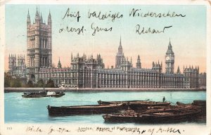 1904 London Houses of Parliament Big Ben River Thames British Postcard