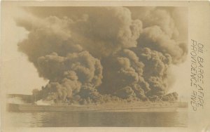 Postcard RPPC C-1910 Rhode Island Providence Oil Barge a fire 23-11569