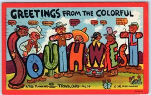 Large Letter  GREETINGS from the COLORFUL SOUTHWEST  Reg Manning 1942 Postcard