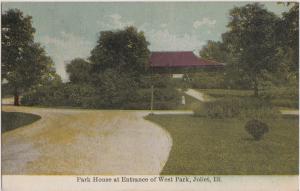 c1910 JOLIET Illinois Ill Postcard WEST PARK Entrance PARK HOUSE