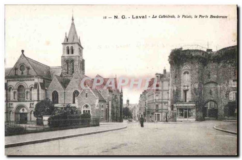 Old Postcard Laval cathedral the patais Beucheresse