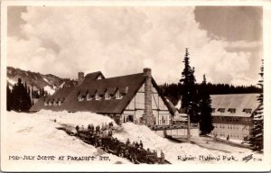 RPPC Mid-July Scene at Paradise Inn, Rainier National Park MT Postcard X42