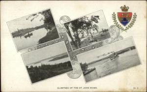 St. John River New Brunswick Multi View Embossed Crest c1905 Postcard